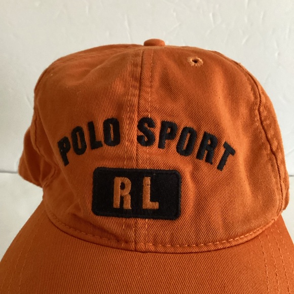 Vintage Polo Ralph Lauren Polo Sport RL Cap Hat Strap Back Orange USA Cotton OS - Picture 9 of 10